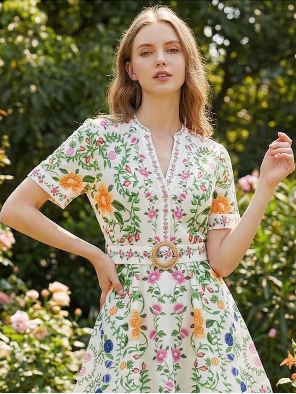 Taelynn Floral Belted Mini Dress - Cream with Multicolor Embroidery size med